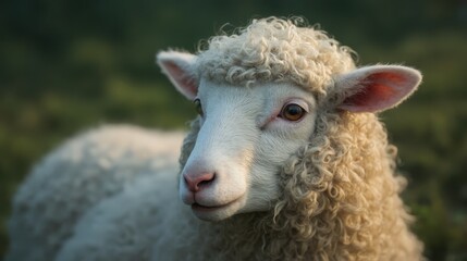 A close up of a sheep with curly hair