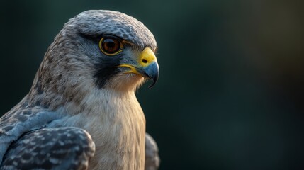 A close up of a bird of prey with a green background