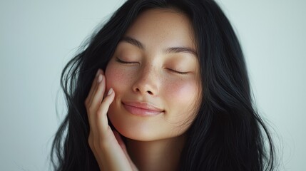 Fototapeta premium Smiling young woman with radiant skin and natural beauty