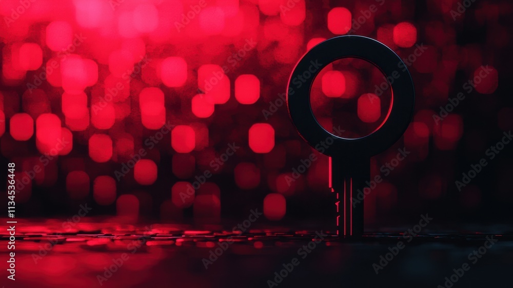 Poster cinematic keyhole digital matrix code red bokeh background 3d render