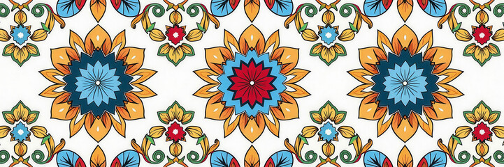 A colorful floral design with a white background. The flowers are arranged in a way that creates a sense of movement and flow. The colors are bright and cheerful, giving the image a lively