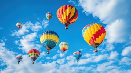 Fototapeta premium A group of colorful hot air balloons rising into the sky, symbolizing joy and adventure..