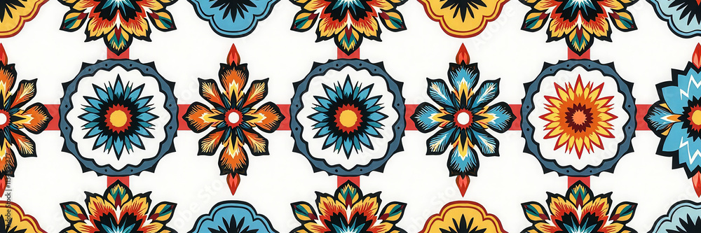Poster a colorful floral pattern with a white background. the flowers are of different sizes and colors, an