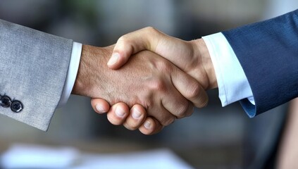 Close-up of two business people shaking hands, one in an office setting and the other sitting in a wheelchair