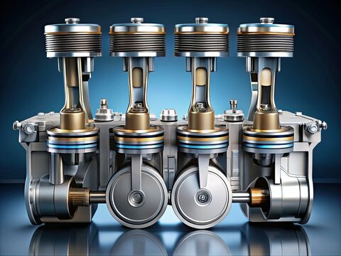 Piston descends, drawing fuel-air; compressing the mixture; igniting for power; exhaust gases expelled.