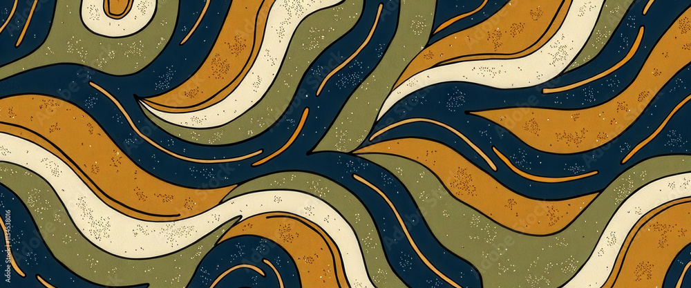 Poster a colorful pattern with a lot of swirls and leaves. the pattern is very busy and has a lot of detail