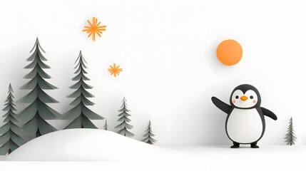 Obraz premium A charming penguin waving a flipper as if greeting viewers, fun National Penguin Day illustration