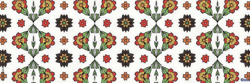 Aufkleber a colorful pattern of flowers and leaves is displayed on a white background. the design is intricate