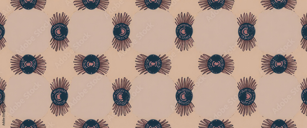Poster a pattern of circles with a blue and pink background. the circles are of different sizes and are arr