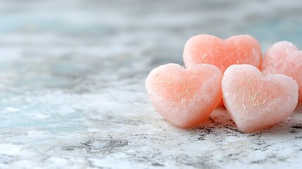 Fototapeta premium Valentines day background with heart-shaped candies romantic setting close-up view sweet treats