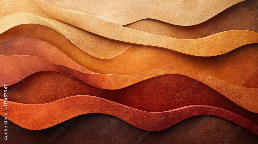 Poster textured layers of warm hues combining soft leather waves in a contemporary design setting