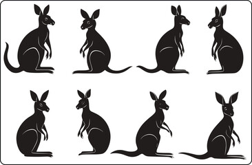 set of silhouettes of kangaroo , kangaroo silhouette vector illustration, silhouette vector of kangaroo set icon