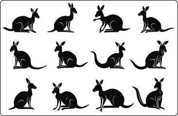 set of silhouettes of kangaroo , kangaroo silhouette vector illustration, silhouette vector of kangaroo set icon