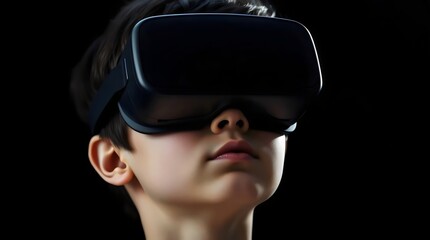 Little Boy Enjoying Virtual Reality with a VR Headset: Embracing New Technology in Childhood Happiness