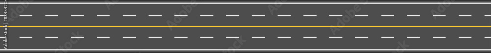 Poster straight highway road marking with white broken lines at the edges and a continuous yellow line in t
