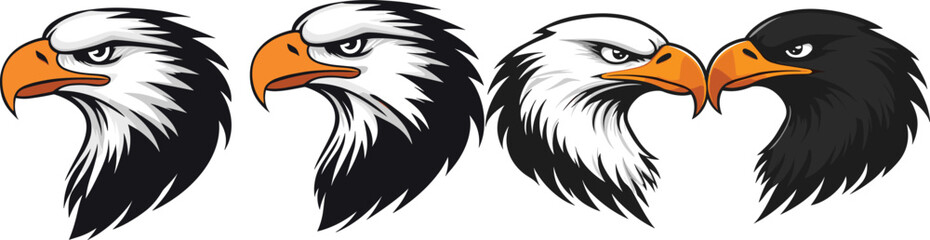 Eagle head logo, silhouette set, black icon, mascot, eagle silhouette, birds vector illustration, Eagle heads heads black and white vector, Head of an eagle in the form of the stylized tattoo