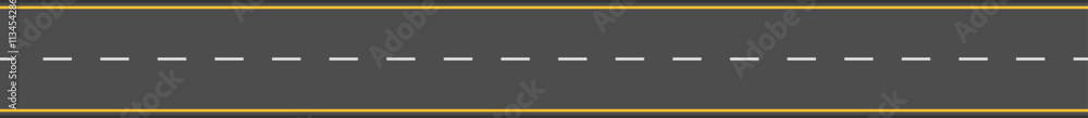 Poster horizontal vector illustration of a straight gray road with white dashed lines and glowing yellow ed