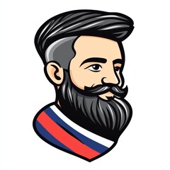 Obraz premium Stylish Man with Beard: A bold illustration of a man with a stylish beard and a trendy haircut, featuring sharp lines and vibrant colors. It embodies a modern and confident personality. 