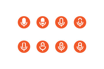 Microphone icon set design or Orange microphone voice icon collection