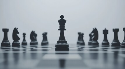 A single black king stands tall and defiant amidst a sea of fallen chess pieces