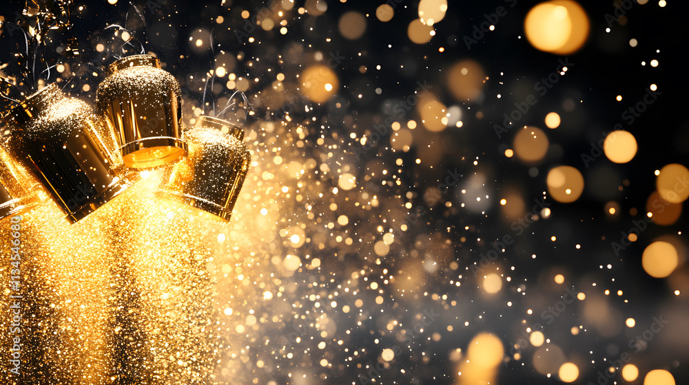 Aufkleber a dynamic display of sparkling golden particles and shimmering lights against a dark background, evo