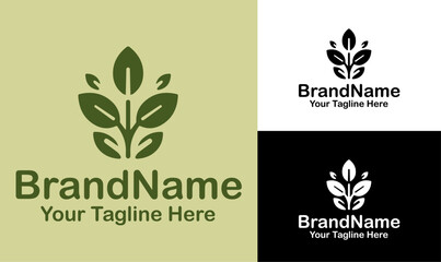 Minimalist Organic Food Logo Design Template with Leaf Design