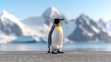 Fototapeta premium A lone penguin standing proudly against the polar backdrop, National Penguin Day admiration