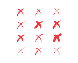 Red cross x icon set collection and Red cross mark brush x