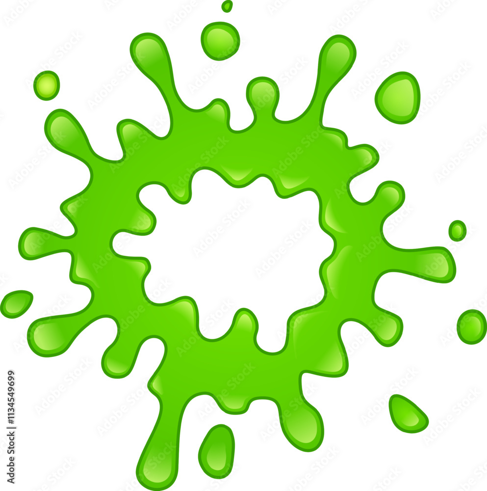 Poster bright green slime is splashing, creating a dynamic and vibrant splat with smaller droplets surround