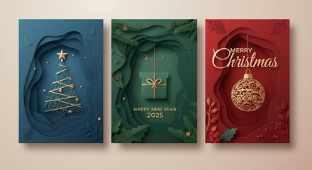 Various Christmas, New Year card and banner collection: Santa Claus, Christmas tree, snowman, reindeer, ornament, xmas elements and decorations and many more