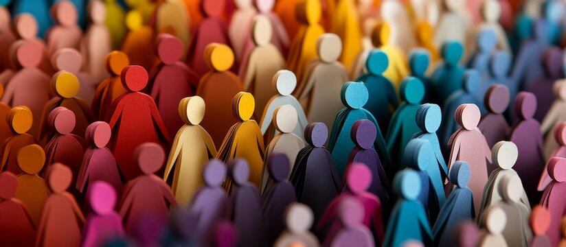 Colorful paper cutouts of people on a white background representing social media audience and female internet users