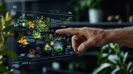 Touchless Futuristic Interface with Glowing Visuals and Neutral Backdrop for Annotations