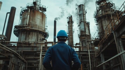 Industrial Worker at Oil Refinery Site