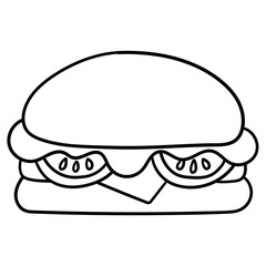 Hand drawn doodle hamburger or cheeseburger on white background.