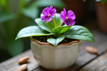 african violet plant looks wilted white ceramic pot brown edges dried leaves surrounding