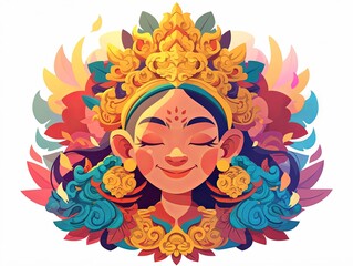 Serene Balinese woman with ornate headdress and traditional attire.