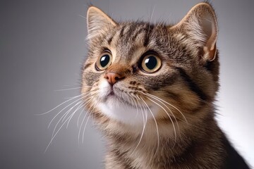 Fototapeta premium Adorable Kitten with Big Eyes Looking Up at Soft Light Background