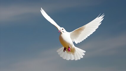 Obraz premium An single white dove soaring against a clear background cutout By