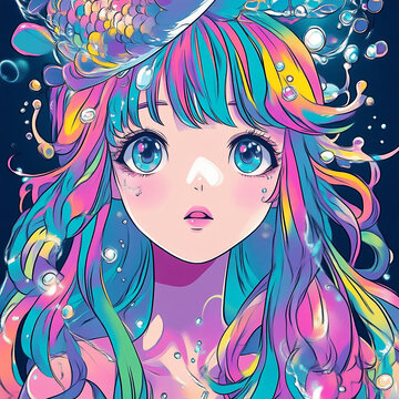 Mermaid anime concept full color illustration