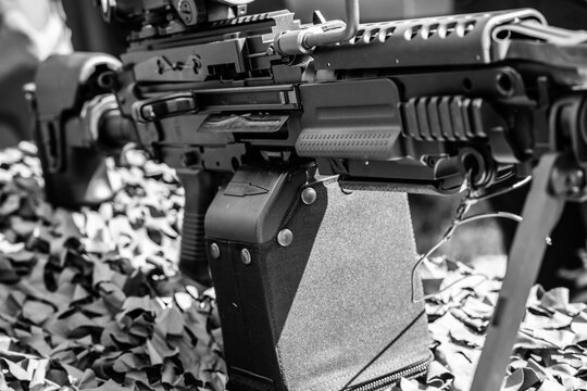Sola, Norway - June 16 2024: FN MINIMI light machine gun on display.