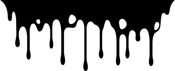 Black paint dripping down a white wall creates a strikingly messy and artistic pattern, showcasing a dynamic interplay of viscous texture and bold contrasting colors