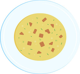 Plate with soup. Cream soup with meat. Vector illustration