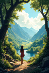 Naklejka premium hiking in the mountains