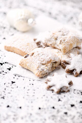 Christmas cookies on bright background. Soft focus. Close up.