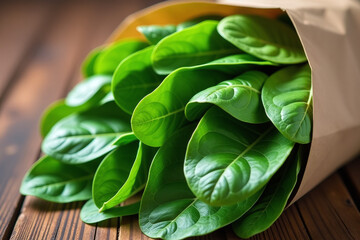 fresh spinach leaves wrapped brown paper ready immediate use