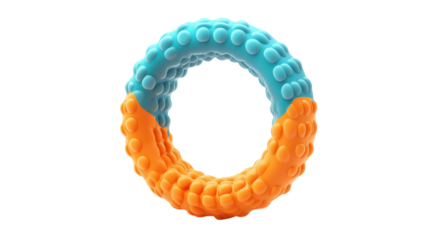 Colorful textured ring in vibrant orange and blue against a transparent background.