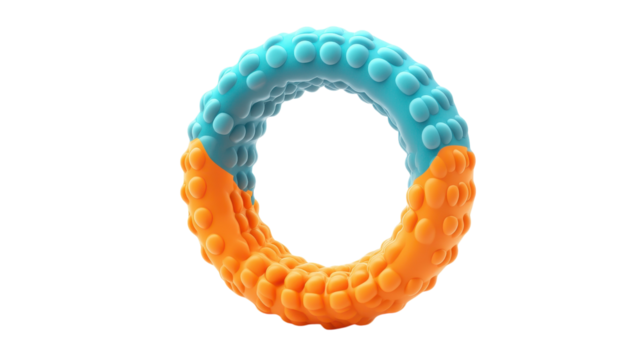 Colorful textured ring in vibrant orange and blue against a transparent background.
