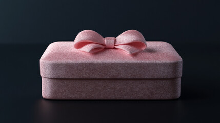 3d render gift box with ribbon, isolated black package with pink glossy bow. Holiday surprise, bonus, prize, birthday, christmas, new year or wedding present, Illustration in cartoon. 3D Illustration