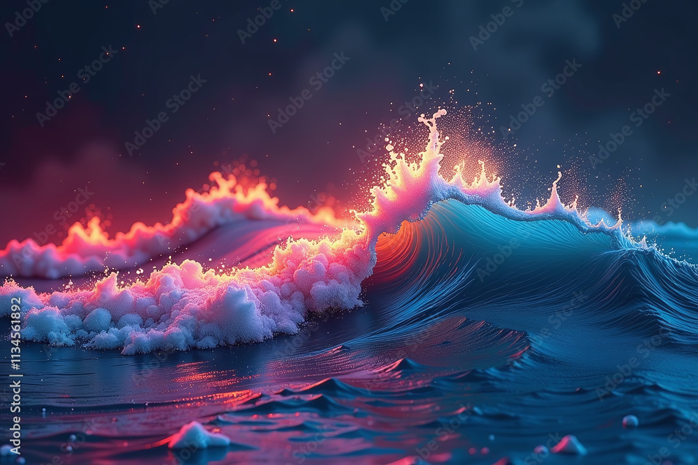 Poster glowing waves grainy background abstract mix colors textures unique visual effect digital