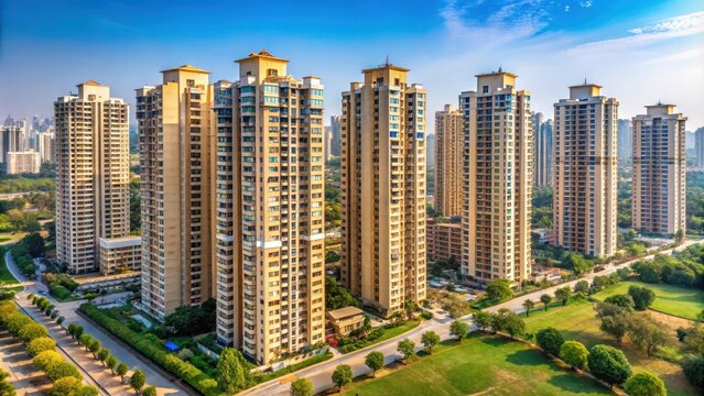 Highrise buildings in Greater Noida, Uttar Pradesh, India , skyscrapers, urban skyline